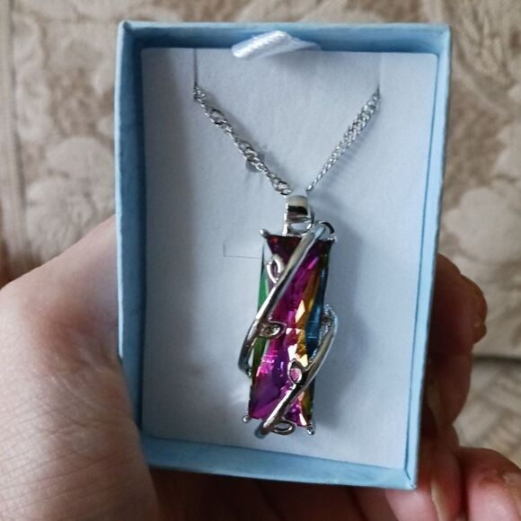 Rainbow Colored STERLING Silver Pendant Necklace - Picture 2 of 11